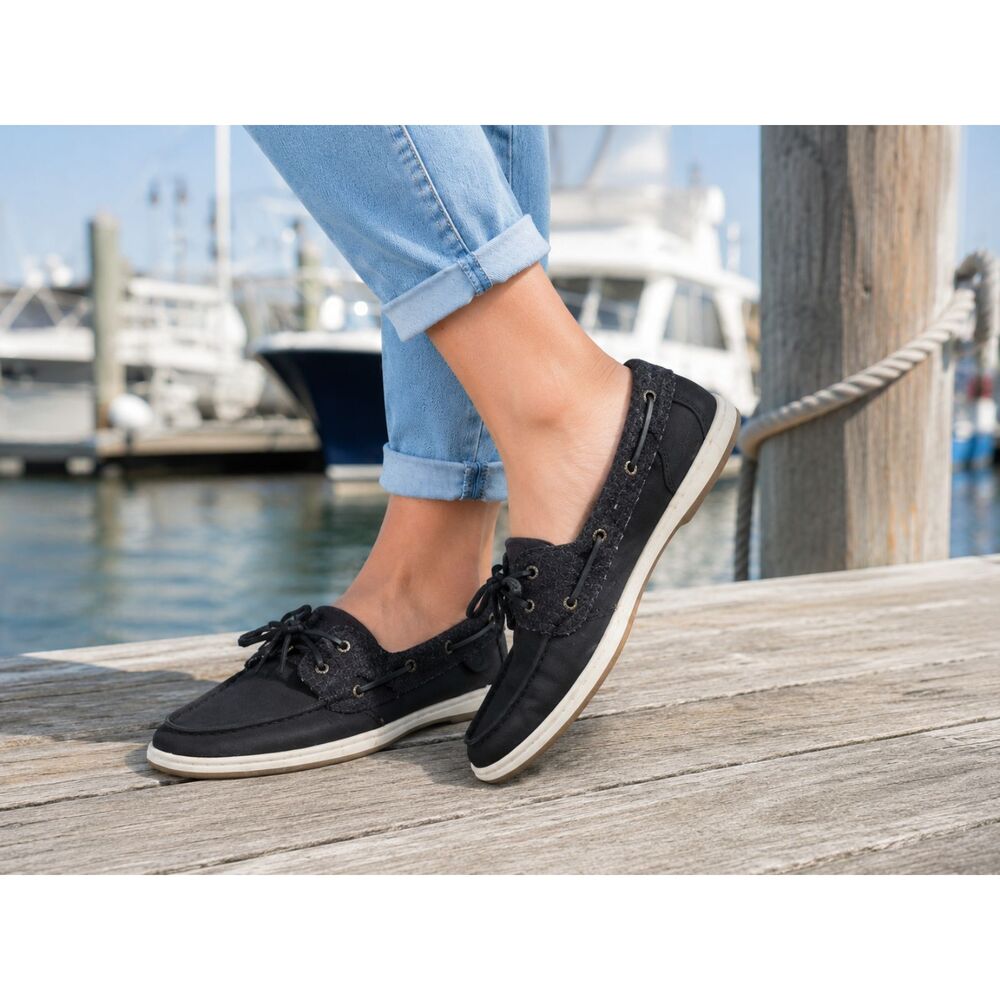 Sperry Top-Sider Women’s 8.5M Black Wool Blend Boat Shoes Casual Slip On